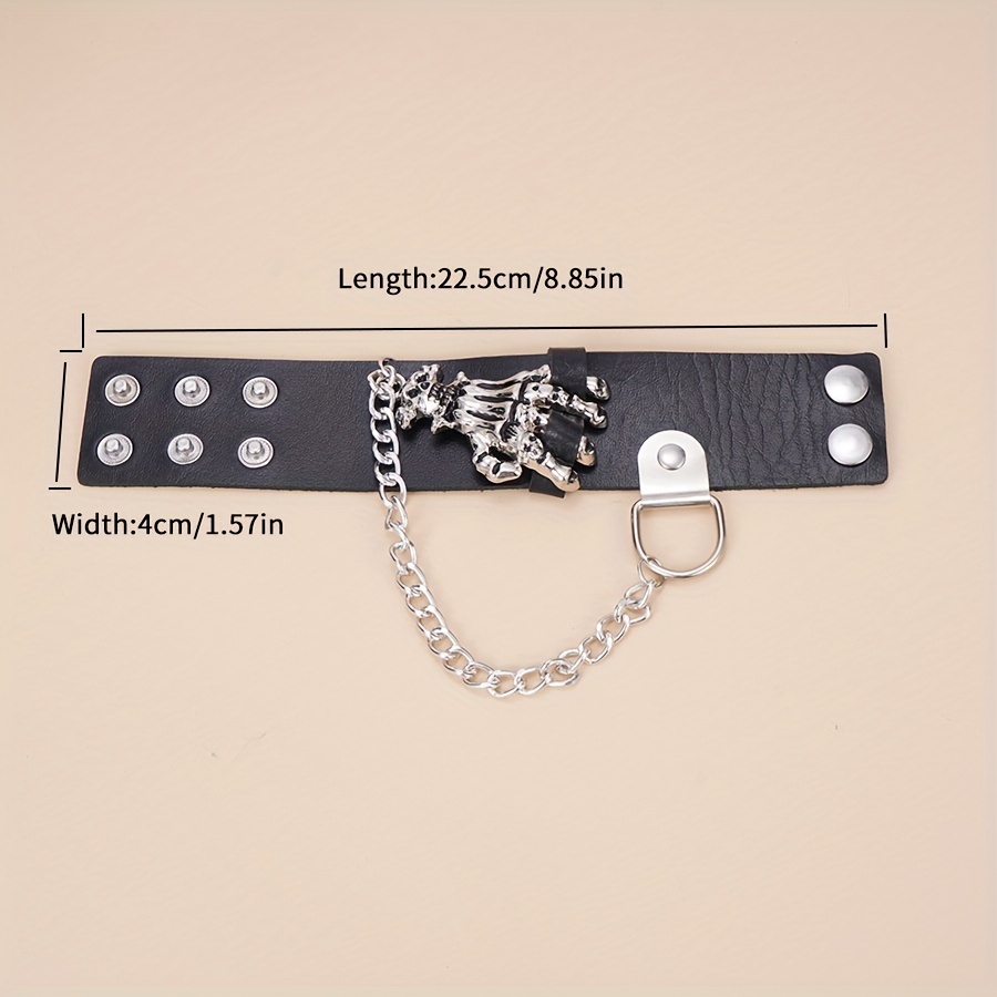 Gothic Skull Hand Wristband with Metal Chain